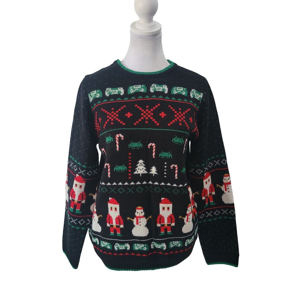 Holiday Time Size‎ XL Gamer Pixel Christmas Sweater Santa Snowman Candy Cane
